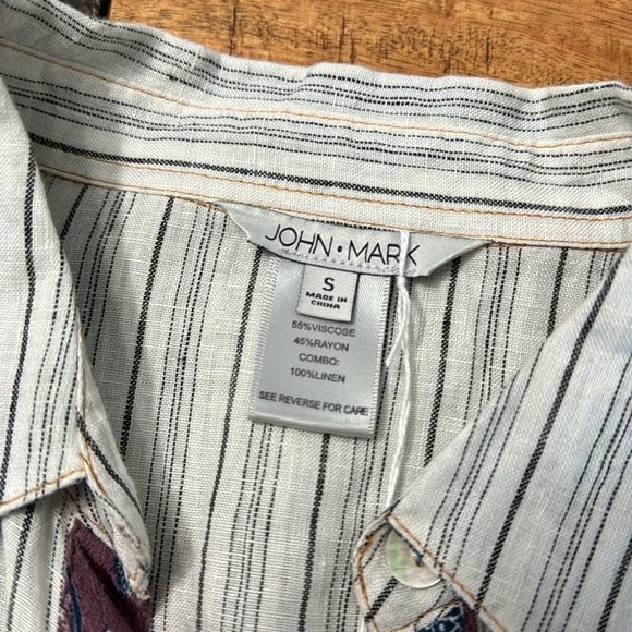 John Mark mixed media linen button down beaded floral roll sleeve open back - Picture 8 of 11